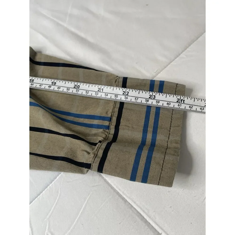 Polo Ralph Lauren Shirt Mens Large Tan Blue Plaid Striped Button Front Cotton